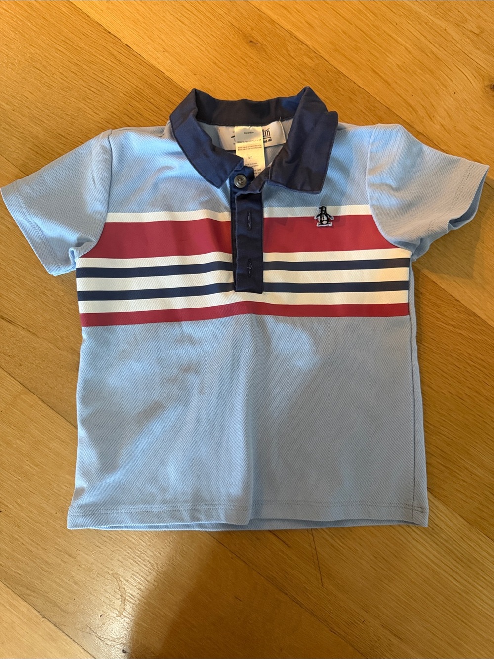Original Penguin Light Blue Polo with Red and Navy Stripes - Kids
